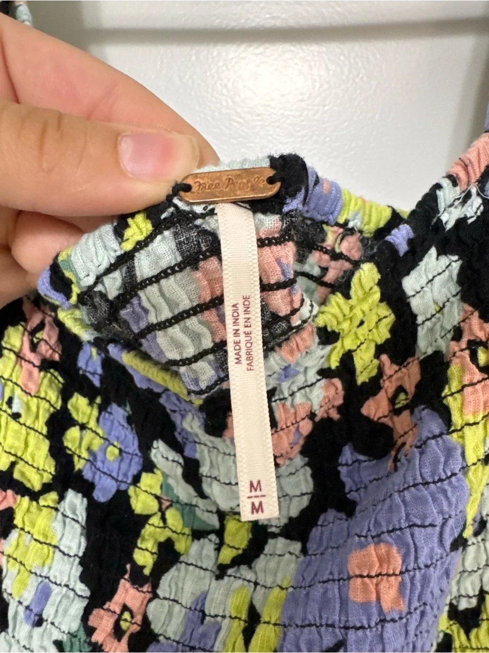 Free People Black Floral Smocked Long-Sleeve Top Size Medium